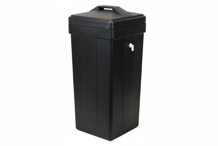 Brine tank where water softener salt is stored and dissolved