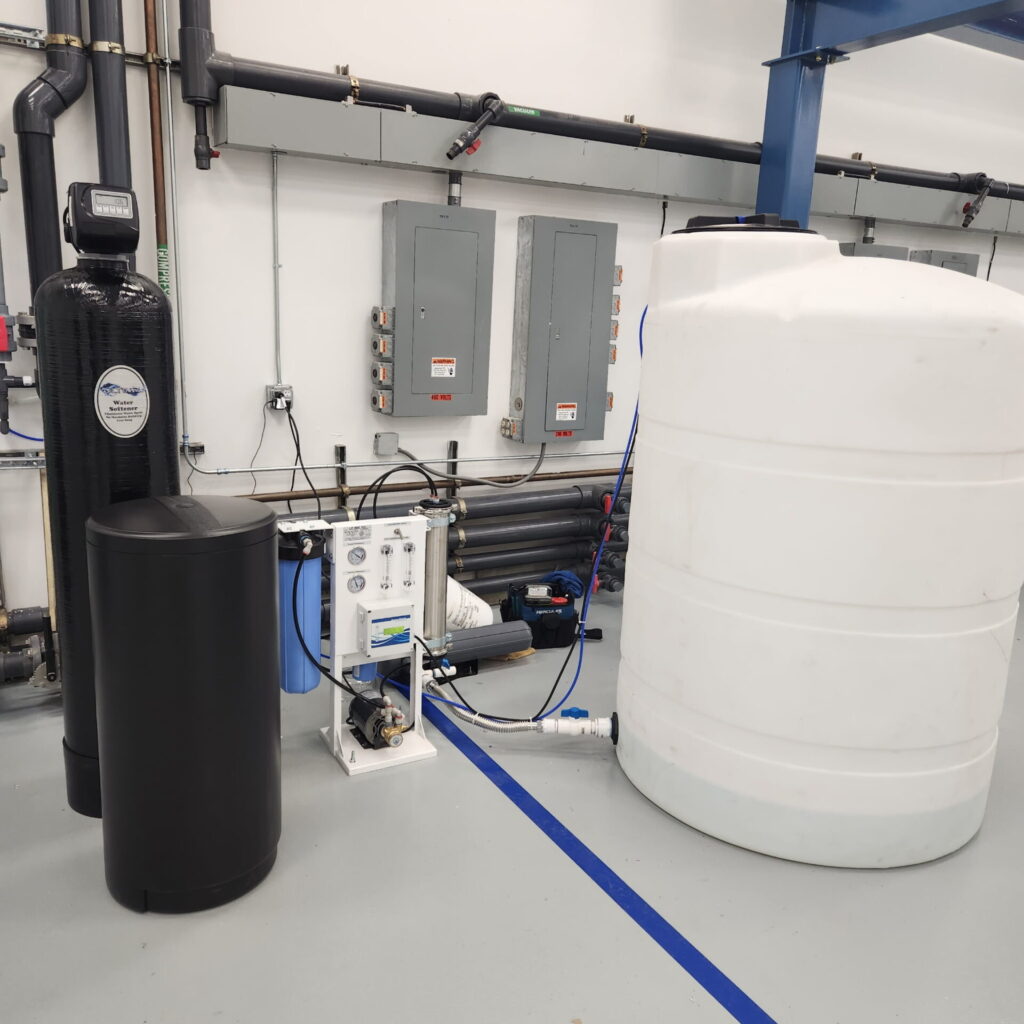 Commercial reverse osmosis water treatment system installed in an industrial facility