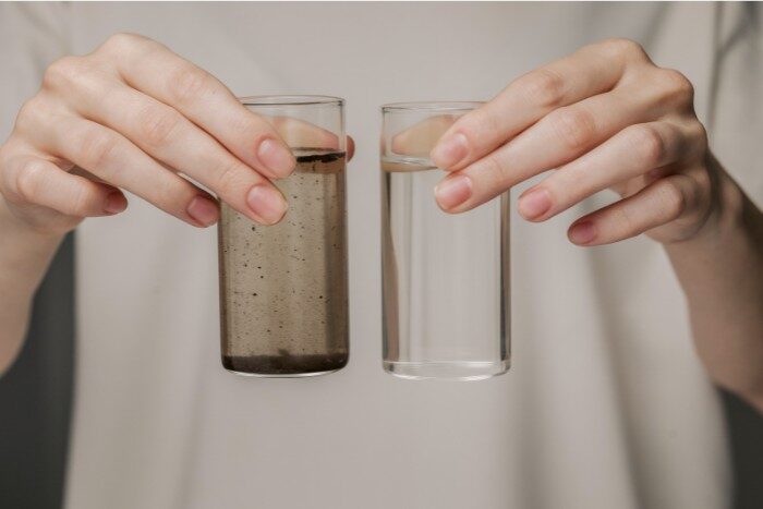 Visual difference between contaminated water and clean, treated water