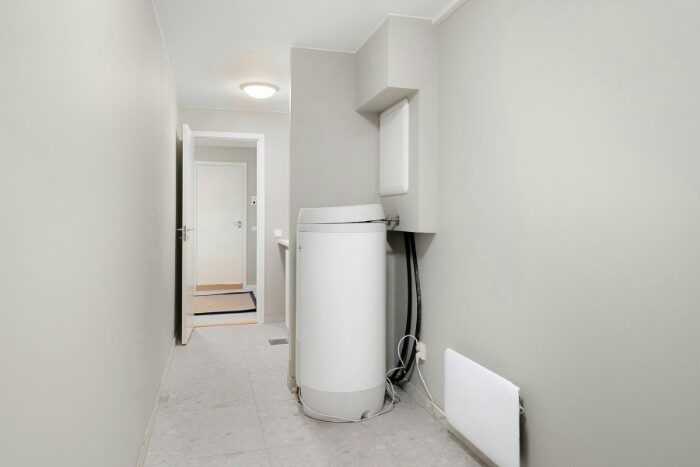 Home water heater protected from hard water scale through regular salt delivery