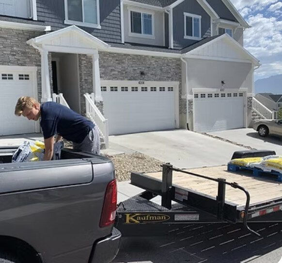 Technician unloading water softener salt bags for Phoenix customers