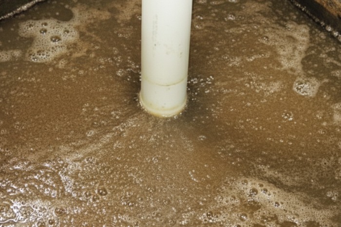 Brine tank sludge buildup that can cause odors and poor regeneration in water softeners