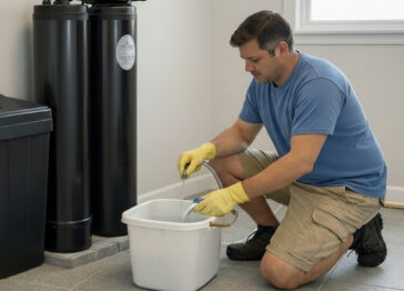 Phoenix homeowner performing DIY water softener cleaning