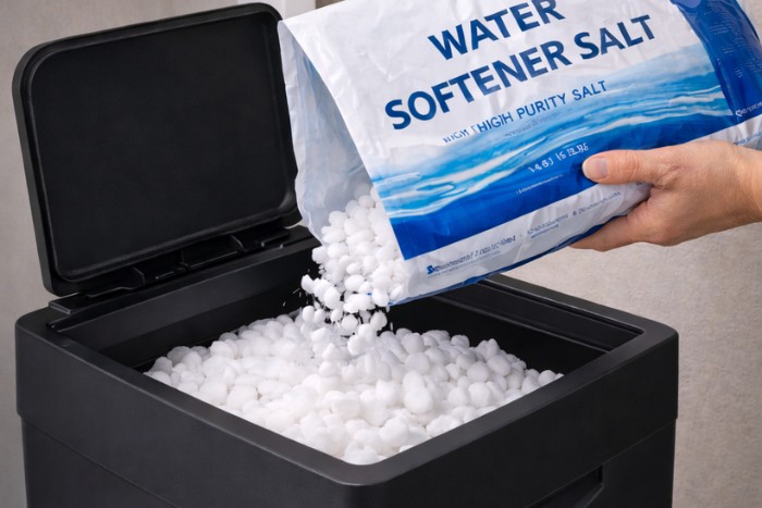 Refilling brine tank with water softener salt to support regeneration