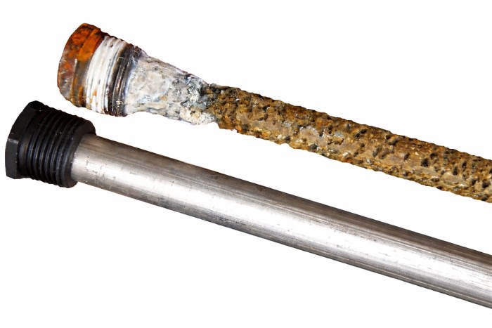 Comparison of worn anode rod and new replacement rod