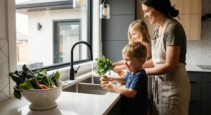 Clean filtered water used for food prep in Arizona home